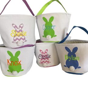 Personalized Easter Basket for Kids, embroidered Pink Girls and Boys Toddler gift bags baby blue green