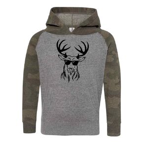 Youth Toddler Camo Hoodie Cool Deer Sweatshirt Funny Sunglasses Kid Child Gift Soft Grey Hunting Shirt Gift (M)