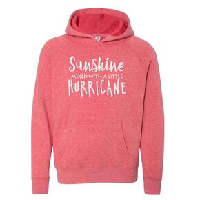 Youth Toddler Sunshine Mixed with a Little Hurricane Hoodie Attitude Sarcastic Girls Unisex Shirt Sweatshirt Kid Child Gift Ultra Soft Pink White Hooded (4T, White-Glitter)