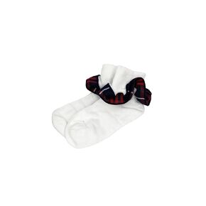 School Uniform Sock-Red Navy Plaid Ruffle White Ankle Sock-Plaid Sock Hamilton Plaid 36 37 (8/9.5)