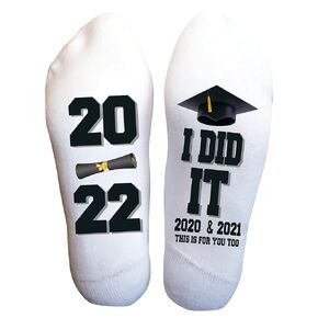 Funky Fun Socks With Sayings: Handcrafted Novelty Delights for All Ages, Versatile Sizing for Sizes 6-14, Exceptional Comfort & Durability, Graduation Themed Collection