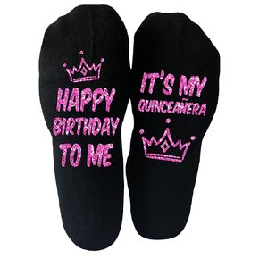 Funky Fun Socks With Sayings: Birthday Novelty Gifts, Handcrafted Unique Birthday Present, Stylish, Comfortable & Durable, Custom Designs Available, Quinceañera Collection, Happy Birthday Socks