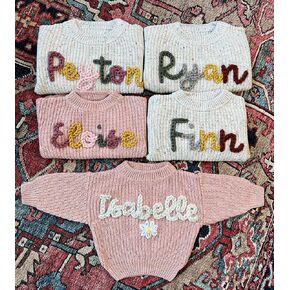 Baby Name Sweater, Personalized 100% Cotton Sweaters for Newborn Babies and Toddlers, Hand Embroidered Big Sis Big Bro Sweatshirt (Sweater Color/Size: OAT/4-5years)