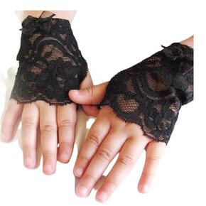 Little Girls Black Lace Fingerless Gloves Flower Girl Wedding Pageants Halloween