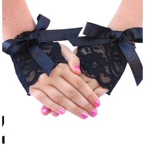 Toddler Girls Black Lace Fingerless Gloves with bow Flower Girl Wedding Halloween Pageants Halloween