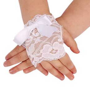 Little Girls White Lace Gloves with Big Bow Wedding