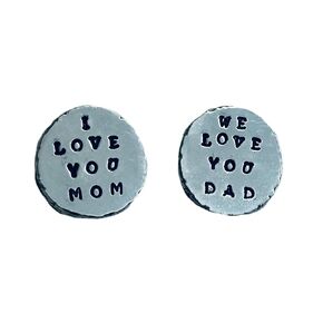 Love you Mom and Dad Personalized Hand Stamped Pewter Pocket Tokens - Set of 2