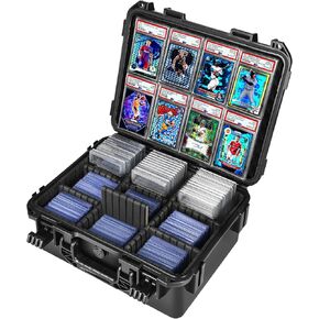 Sports Card Case Storage Box: Trading Cards Storage Box for PSA Graded Cards Holder and Top Loaders, Baseball Sport Card Storage Boxes, Waterproof Hard Case with 6 Dividers for Top Loaders Card (500+)