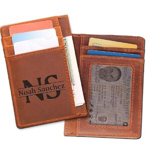 Personalized Minimalist Front Pocket Leather Wallets for Men, Women, Mens Slim Wallet Gift for Father’s Day, Slim Leather Card Holder, Bulk Gift Ideas for Mothers Day, Fathers Day, Credit Card Wallet