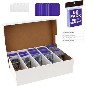 Trading Card Storage Box Large-Capacity, Card Case–Holds 3940 Cards,Includes 50 Soft Sleeves,8 Dividers&5 Supporters–for Sports, TCG, MTG Cards((1-PACK)