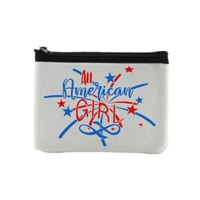 All American Girl Coin Purse Wallet Pouch For Women | Small Card Change Bag With Zipper | Mini Travel Purse For ID Case | Makeup Card Novelty Bag