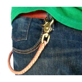 Men's Braided Genuine Leather Wallet Chain with Brass Trigger Clasp