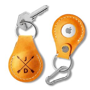 Personalized leather Apple AirTag Holder – Premium Genuine Leather AirTag Keychain with Carabiner, Elegant Leather AirTag case and Stylish Apple AirTag keychain