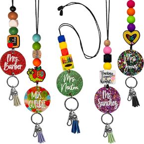 By the Graces Handmade Personalized Teacher Lanyard for Badges and Keys | Durable Beaded Lanyard with Breakaway Clasp & Name | Scratch Resistant Name Tag | Cute Teacher Lanyard | Sparkly Lanyard