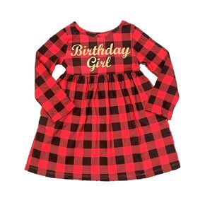 Birthday Girl Buffalo plaid baby and toddler girls knit dress in long sleeves organic cotton (18 months)