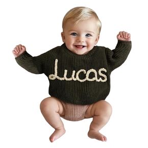 Personalized Baby Sweater, Customized Baby Knit Sweater with Hand-Embroidered Name and Monogram, Custom Name Baby Boy Baby Girl Toddler Gift for Birthday, Baby Shower, Mother Day Gifts