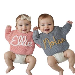Personalized Baby Sweater, Customized Baby Knit Sweater with Hand-Embroidered Name and Monogram, Custom Name Baby Boy Baby Girl Toddler Gift for Birthday, Baby Shower Gifts