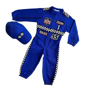 Handmade Race Car Driver Costume for Toddlers - Halloween Costume, Cars Boys Racing Outfit, Toddler Racer Suit, Kids Jumpsuit with Hat, Baby Racer Costume (9-12 months)