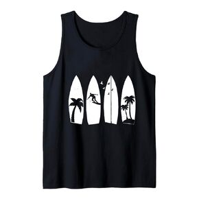 Palm Tree Surfer Boards Beach Men's Tank Top (XL, Black)