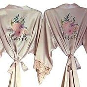 Personalized Silk Robe For Women Short Getting Ready Robe Satin Kimono Robes Wedding Bride Bridesmaid Gifts Customized Bridesmaid and Bride Robes Lace Bridal Robes Bridesmaids Party