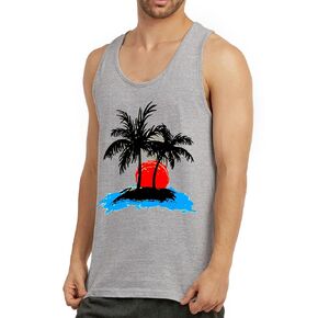 Beach Hawaiian Palm Tree Men's Tank Tops (L, Black)