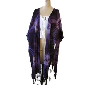 تغطية شاطئ TIE TIE للسيدات في Kimono Jacket High Low Hem Weekend Wear Purple