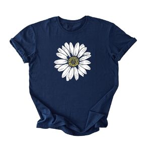 Women Empowerment Custom Printed Daisy Shirt Wildflower Floral Birth Month Flower Gift For Sister Summer Tee Handmade Cotton T-shirt Everyday Wear (Black, Medium)