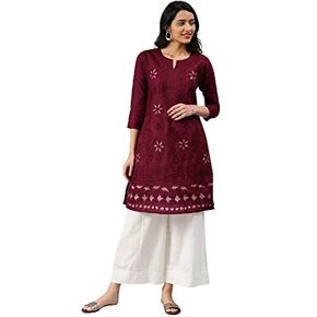 Lucknowi Handmade Chikan Embroidery Pure Cotton Kurti For Women Lucknowi Chikan Aari Handwork Cotton Kurta For Women (M)