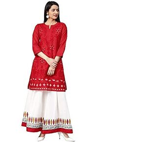 Lucknowi Chikan Embroidery Pure Cotton Kurti للنساء Lucknowi Chikan Aari Cotton Kurta للنساء (XXL)