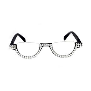 The Half Moon, Crystal Bling Reading Glasses Women Adorned with Clear European Crystals (Black) NY Fifth Avenue.
