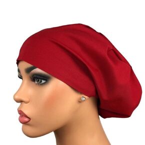 Red Scrub Hat Nurse Cap Euro Style Bouffant Adjustable Cotton Medical Uniform Hat