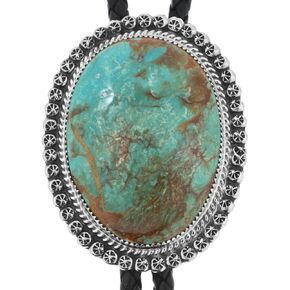 Kings Manassa Turquoise Sterling Navajo Bolo Tie Wagon Wheel Design on Genuine Leather 0026