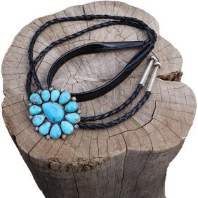 Handcrafted Native American Cluster Pyrite Turquoise Bolo Tie Sterling Silver Jewelry in Saudi Arabia