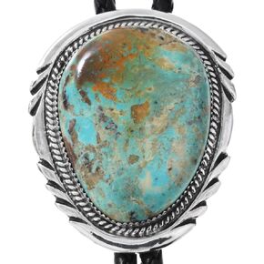 Genuine Turquoise Hammered Silver Navajo Bolo Tie Sterling Native American Design on Genuine Leather 1766