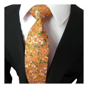 Handmade Skinny Men's Tie – Floral Leaf Design – 100% Cotton Necktie – Elegant and Stylish Accessory for Weddings, Parties, and Formal Events (White Steel Blue)