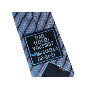 Father of the Bride Embroidered Wedding tie patch, Personalized Square Suit label, Favor, I loved you first, BLACK