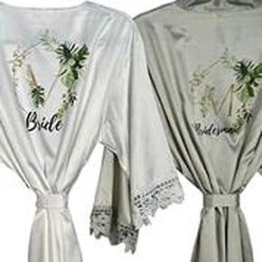 Silk Bridesmaid Robes Floral Robe Greenery Wedding Rustic Wedding Bohemian Wedding Lace Bridal Robe Personalized Robe Bridal Party Robes