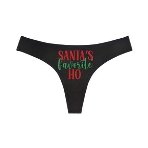 Santa's Favorite Ho - Christmas Panties - Black Thong - Humorous Panties Humorous Thong Naughty Sexy Kinky Underwear Funny Holiday Thong Panties Lingerie Underwear (L)