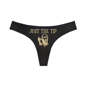 Just The Tip SCREAM! Halloween Spooky Panties - Black Thong - Humorous Panties Humorous Thong Naughty Sexy Kinky Underwear Funny Holiday Thong Panties Lingerie Underwear (Red & White Glitter, S)