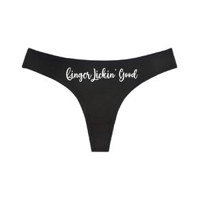 Finger Lickin' Good - Black Thong - Choose Your Text Color - Humorous Panties Humorous Thong Naughty Sexy Kinky Underwear (Aquamarine, M)