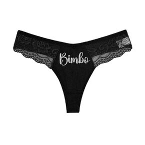 Bimbo - Black Thong - Choose Your Text Color - Humorous Panties Humorous Thong Naughty Sexy Kinky Underwear (XL, Hot Pink Glitter)