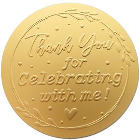 100 x Thank You for Celebrating With Us Stickers, Foil Embossed Raised Wedding Favor Tags, Round Wedding Favor Embossing Labels for Gifts Bottles and More, 1.6 inch (Silver, With Us)