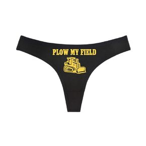 Plow My Field - Black Thong - Choose Your Text Color - Swingers Threesome Cuckold Hot Wife Humorous Panties (M, Hot Pink)