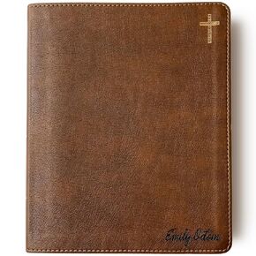 شخصية NIV Journaling الكتاب المقدس | بني مع الذهب الصليب | مخصص حروف محفورة اسم | نسخة دولية جديدة | 9780310455271