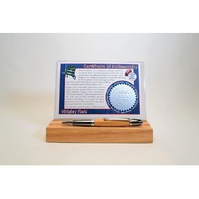 Wrigley Field Twist Pen in Platinum and Black Titanium Finish Made From The Wooden Bleachers of Wrigley Field.
