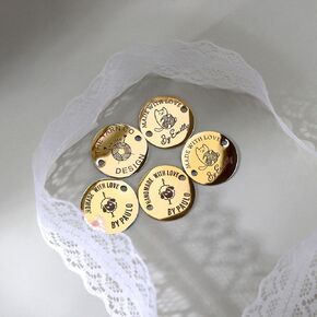 10Pcs Personalized Metal Tags for Crochet Items,22x13mm Oval Custom Tags for Handmade Items,Two Holes Stainless Steel Logo Tags for Crafts,Knitting,Jeans,Bags and Shoes (Gold, Rectangular)