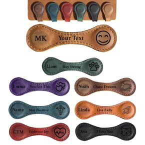 Personalized Leather Magnetic Bookmark – Custom Initial Bookmark with Icons and Logo, Handmade Reader Gift, Custom Magnet Bookmark for Book Lovers, Gift for Him & Her