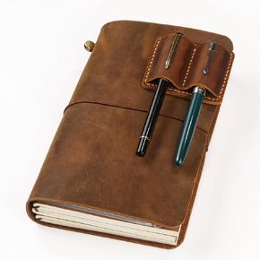 Handmade Leather Refillable A6 Travelers Notebook Cover, A6 Leather Journal with 3 Inserts and Card Slots and Pen Holder
