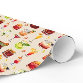 Cocktail Lover Gift Wrap | Martini, Old Fashioned, Margarita Whiskey Wrapping Paper | Bartender Party Theme Decor | Vintage Cocktail Elegant