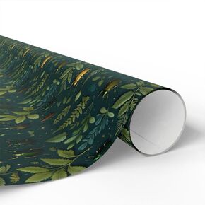 Gift Wrap, Wrapping Paper Roll for Presents, Gold and Green Bug and Foliage Plant Insect Design